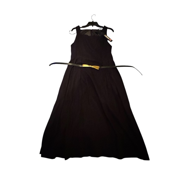 Donna Karan Black linen Midi Dress with Gold Bow belt - Picture 5 of 10